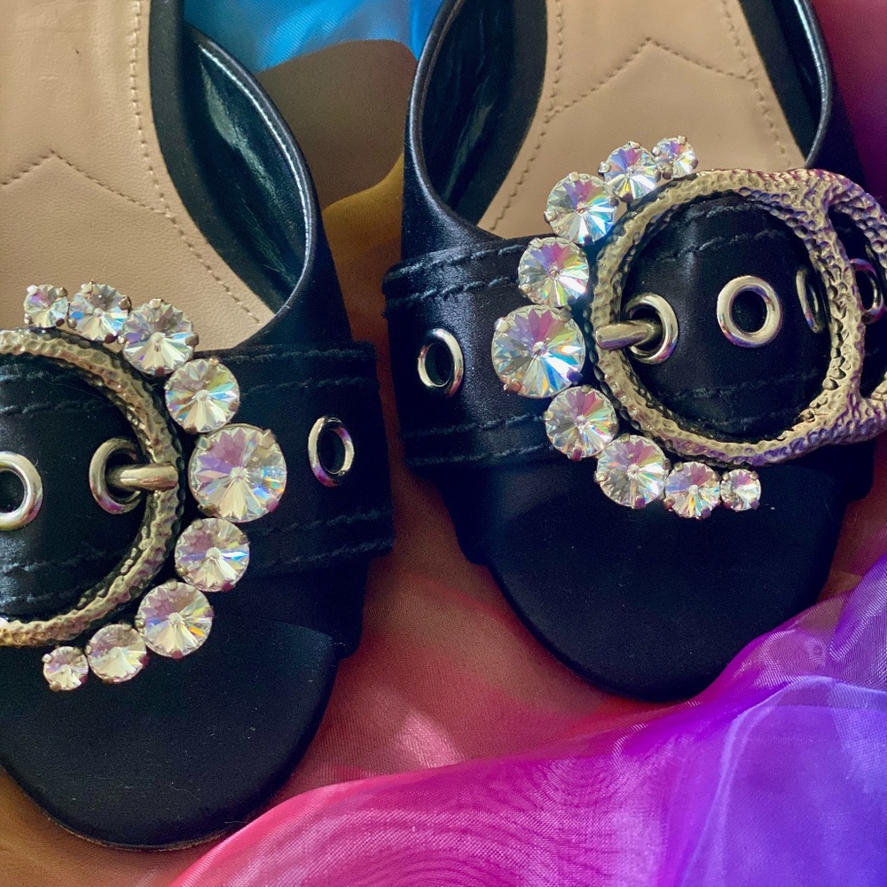 Miu Miu Black Satin Mule with Jewel Buckle